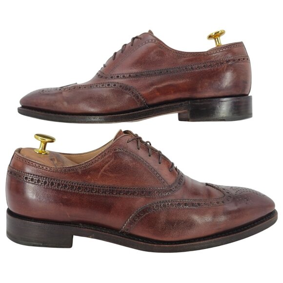 Gravati Italy Men 8.5 Burnished Brown Leather Dress Shoes Wingtip Brogue Oxfords - Picture 10 of 13
